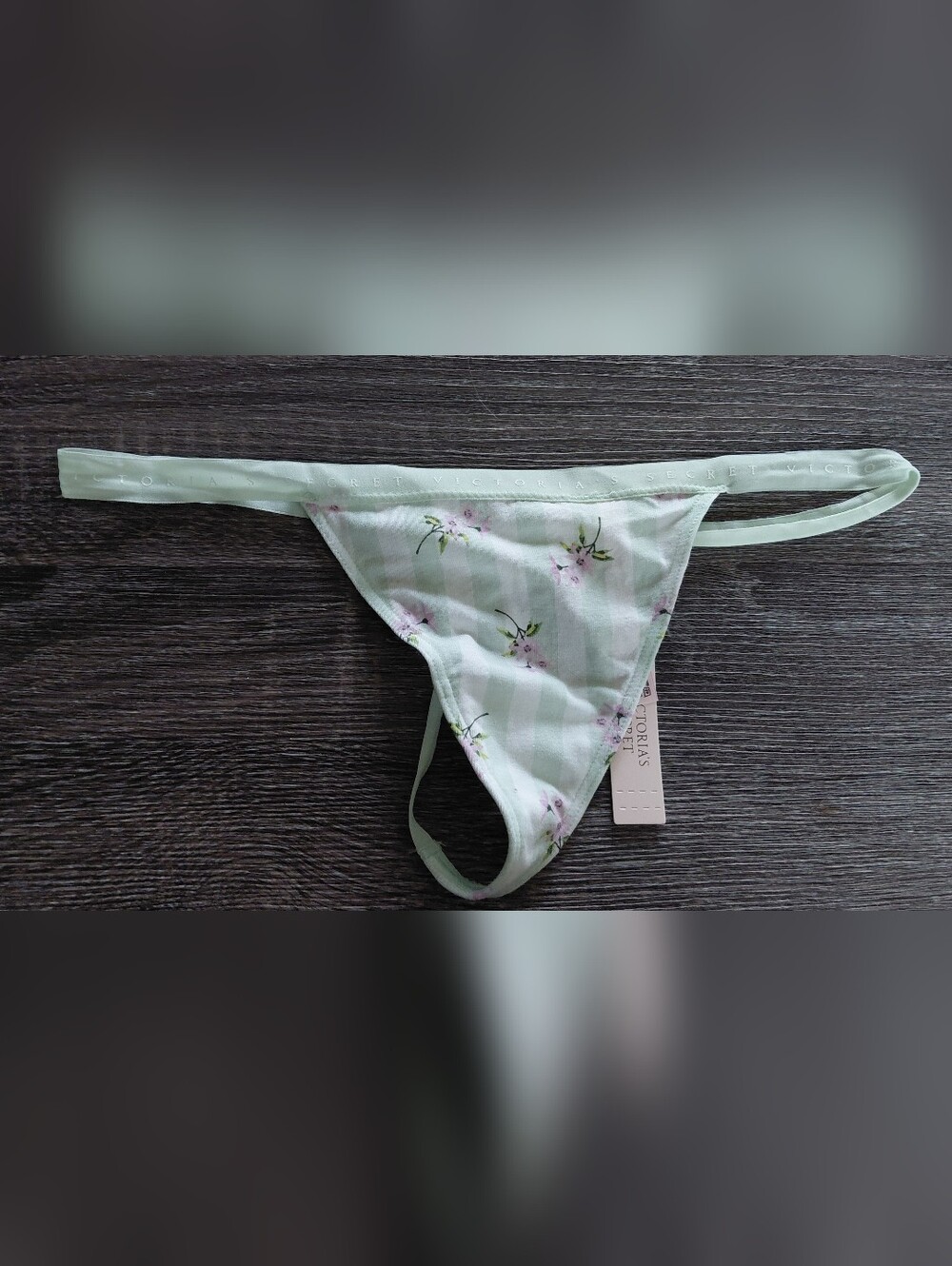 Victoria's Secret Mint Green Floral Thong Panty Sz Small Nwt